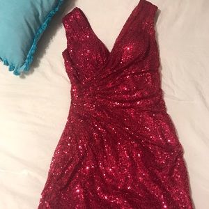 Hot pink sequined cocktail dress